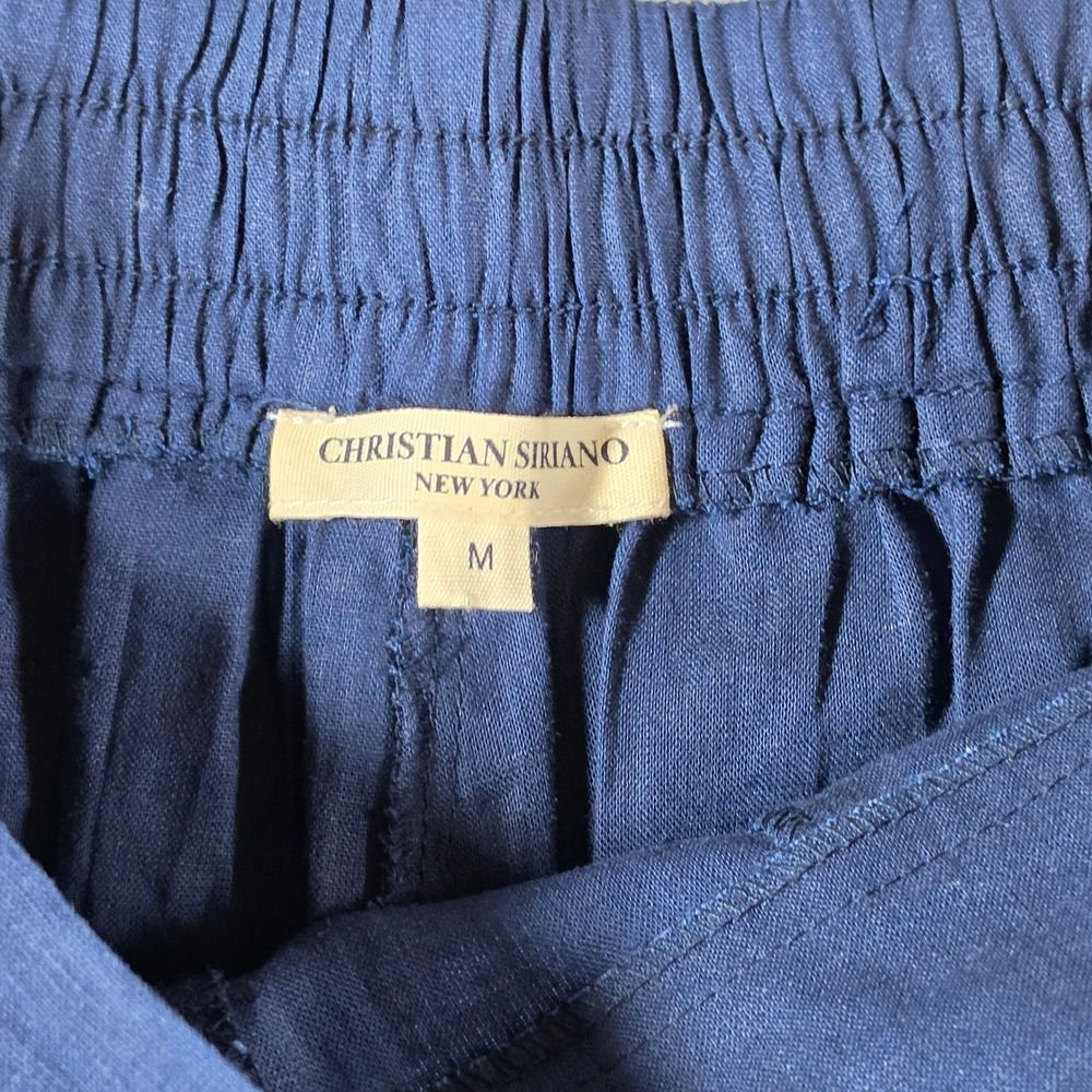 Christian Siriano Pants Womens Medium Blue Linen Blend Embroidered Eyelet Crop - Picture 3 of 16